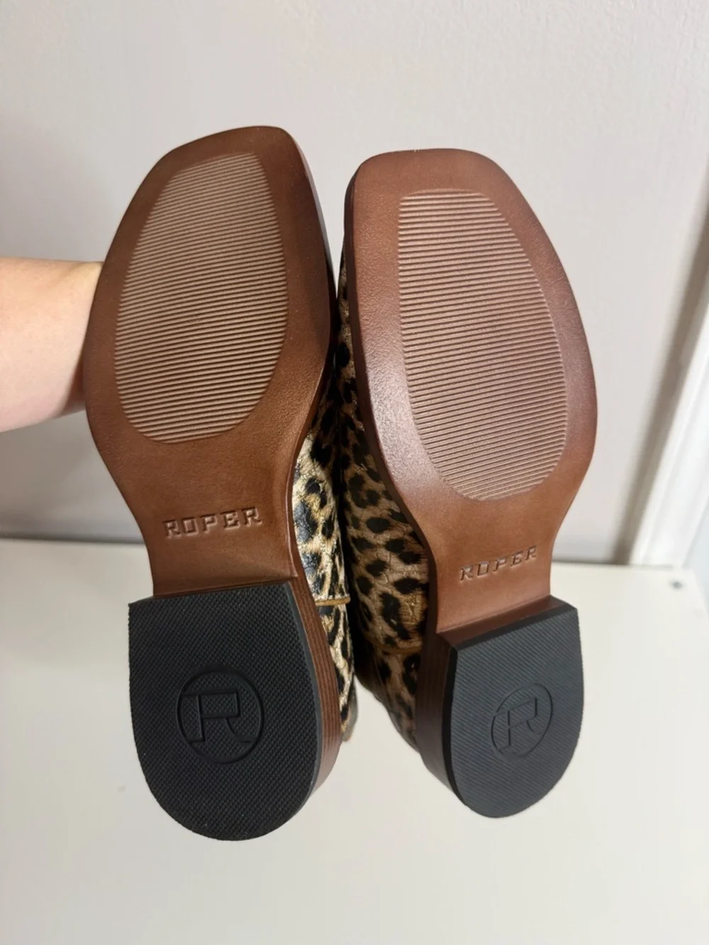 ROPER GIRLS' GLITTER LEOPARD PRINT WESTERN BOOTS - BROAD SQUARE TOE size 4 NWT